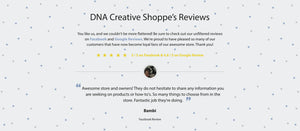   DNA Creative Shoppe's Facebook review from a satisfied customer. 