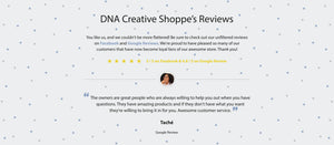   DNA Creative Shoppe's Google review from a satisfied customer. 