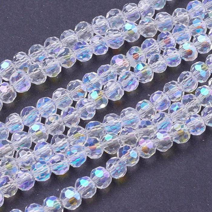 Electroplated Clear AB 6mm Round Glass Beads