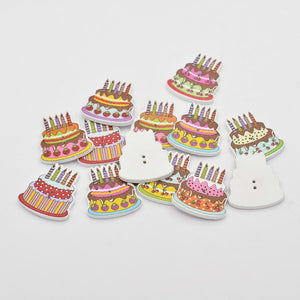 Wooden Birthday Cake Buttons - 100ct.