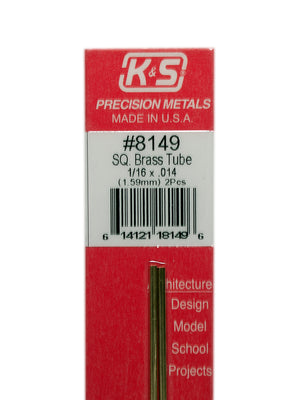 Square Brass Metal Tubing - 1/16"x 12"- 2/Pkg.