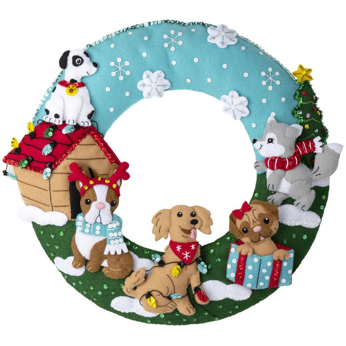 Bucilla Christmas Dogs Felt Wreath Applique Kit