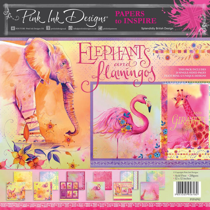 Pink Ink Designs Paper Pad 12"X12" - Elephants & Flamingos