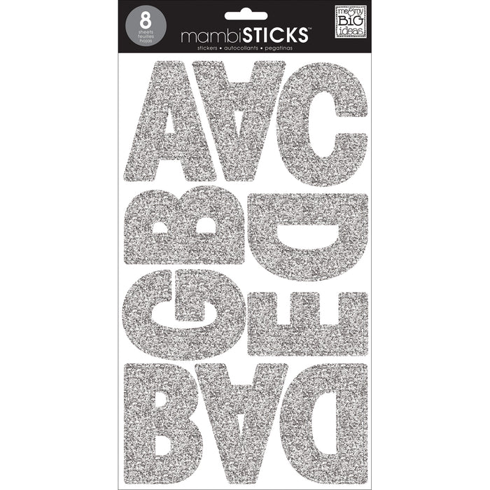Large Alphabet Stickers - Silver Glitter