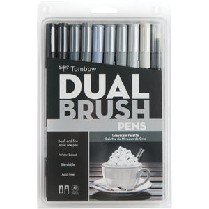 Dual Brush Pens 10-Pen Set - Greyscale