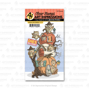 Art Impressions Critter Cubbies Stamp & Die Set - Autumn Owl