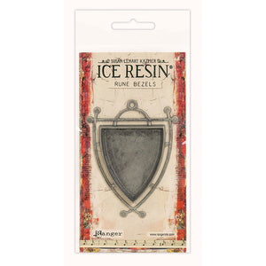 Ice Resin Rune Bezel Shield - Antique Silver